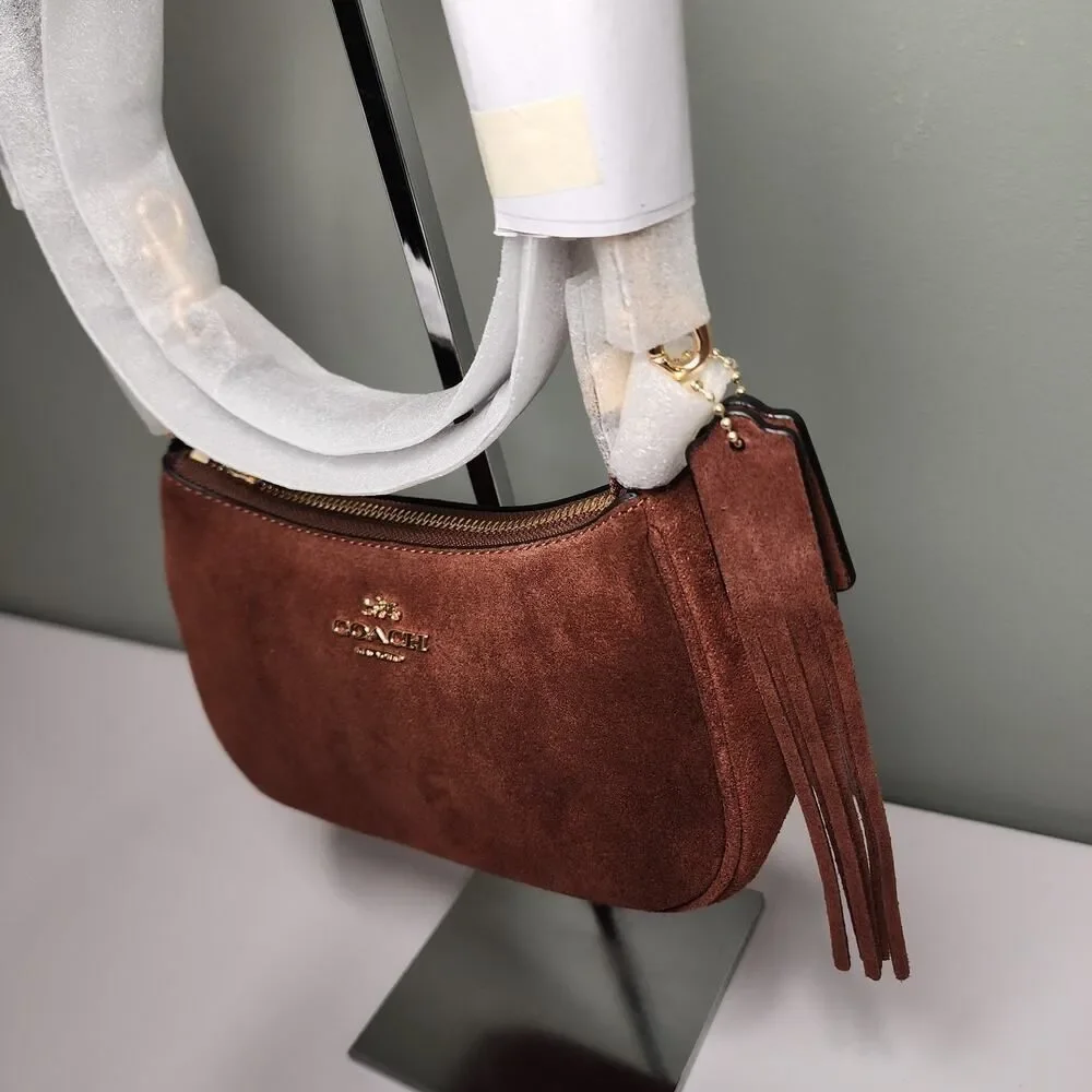 NWT Coach CCE42 Teri Mini Crossbody Top Handle Handbag Suede Vintage Brown